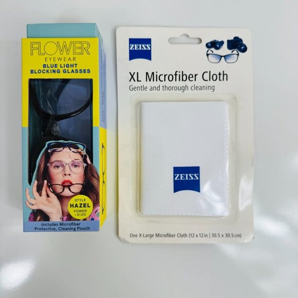 Flower Eyewear Blue Light Glasses Power 0.00 & Zeiss XL Microfiber Cloth (2-Pk) - Picture 2 of 6